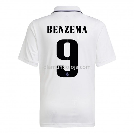 Camisola Real Madrid Benzema 9 Equipamento Primeiro 2022-2023 Manga Corta